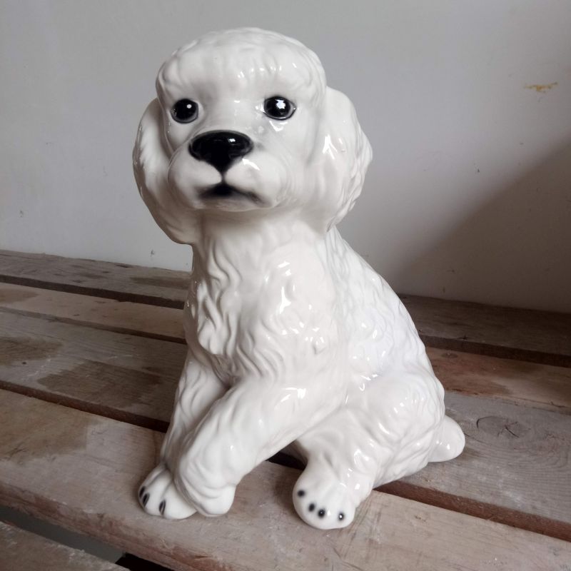 STATUA CANE BARBONCINO BIANCO IN CERAMICA CM. 30 -ANIMALI-